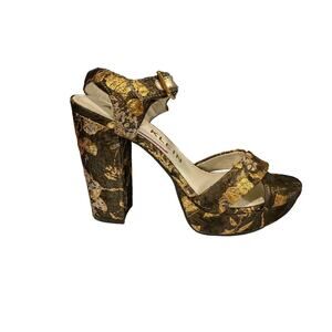 Anne Klein Lalima Platform Sandals Heels Size 7.5 Metallic Gold Black Shoes